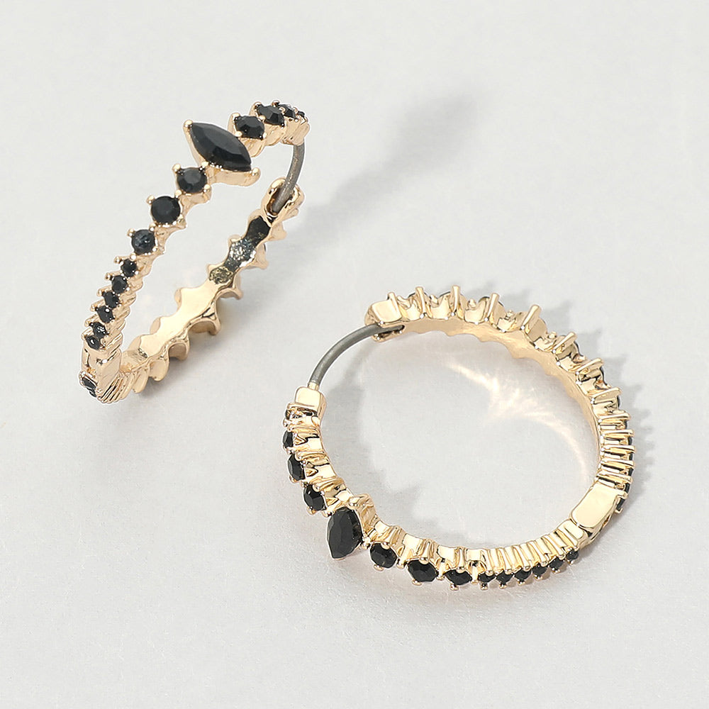 Madeline Love Black Marquise Stone Accent Round Crystal Around Huggie Hoop Earrings