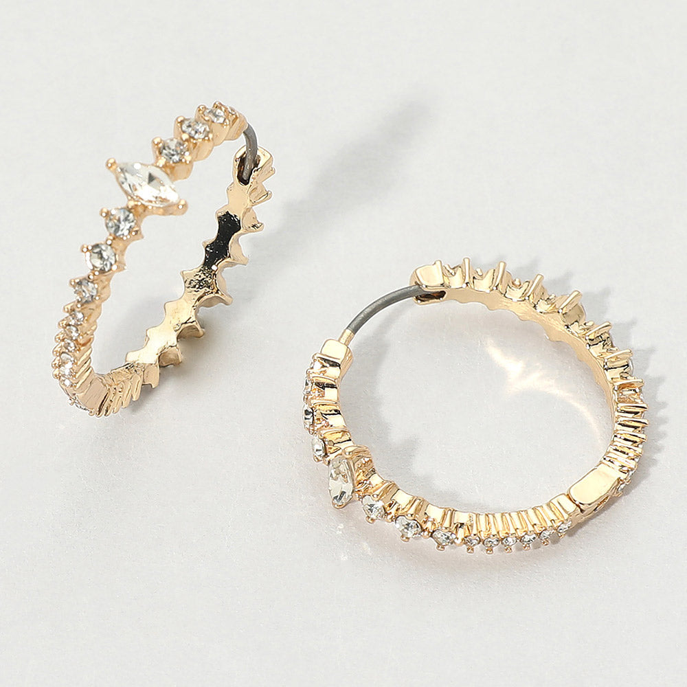 Madeline Love Clear, Gold Marquise Stone Accent Round Crystal Around Huggie Hoop Earrings