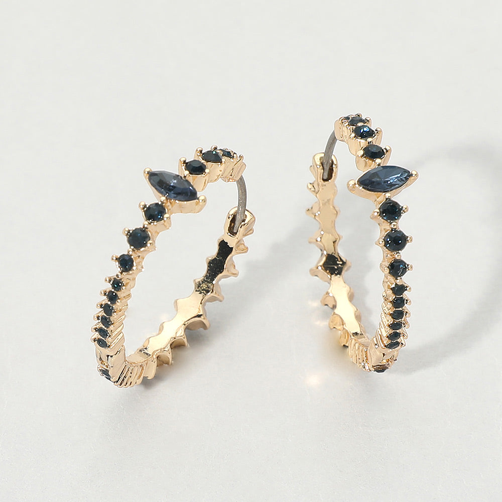 Madeline Love Navy Marquise Stone Accent Round Crystal Around Huggie Hoop Earrings