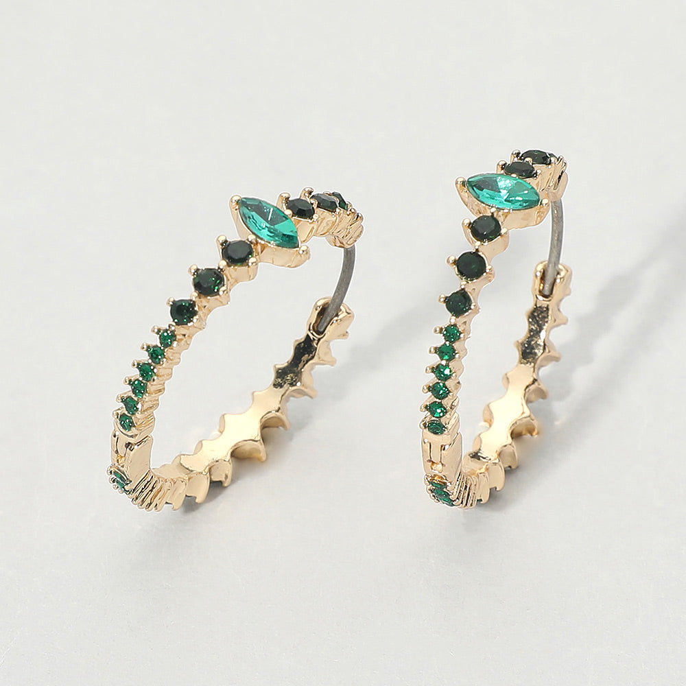 Madeline Love Green Marquise Stone Accent Round Crystal Around Huggie Hoop Earrings