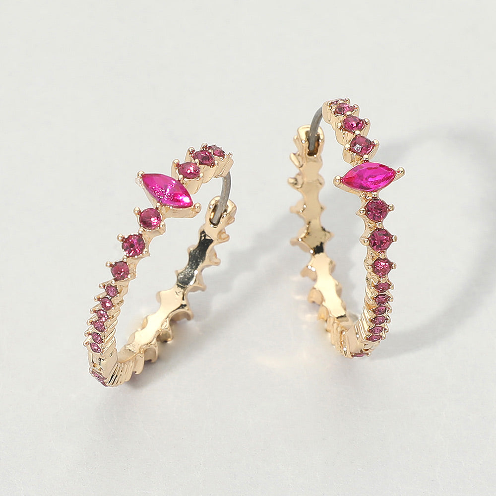 Madeline Love Fuchsia Marquise Stone Accent Round Crystal Around Huggie Hoop Earrings