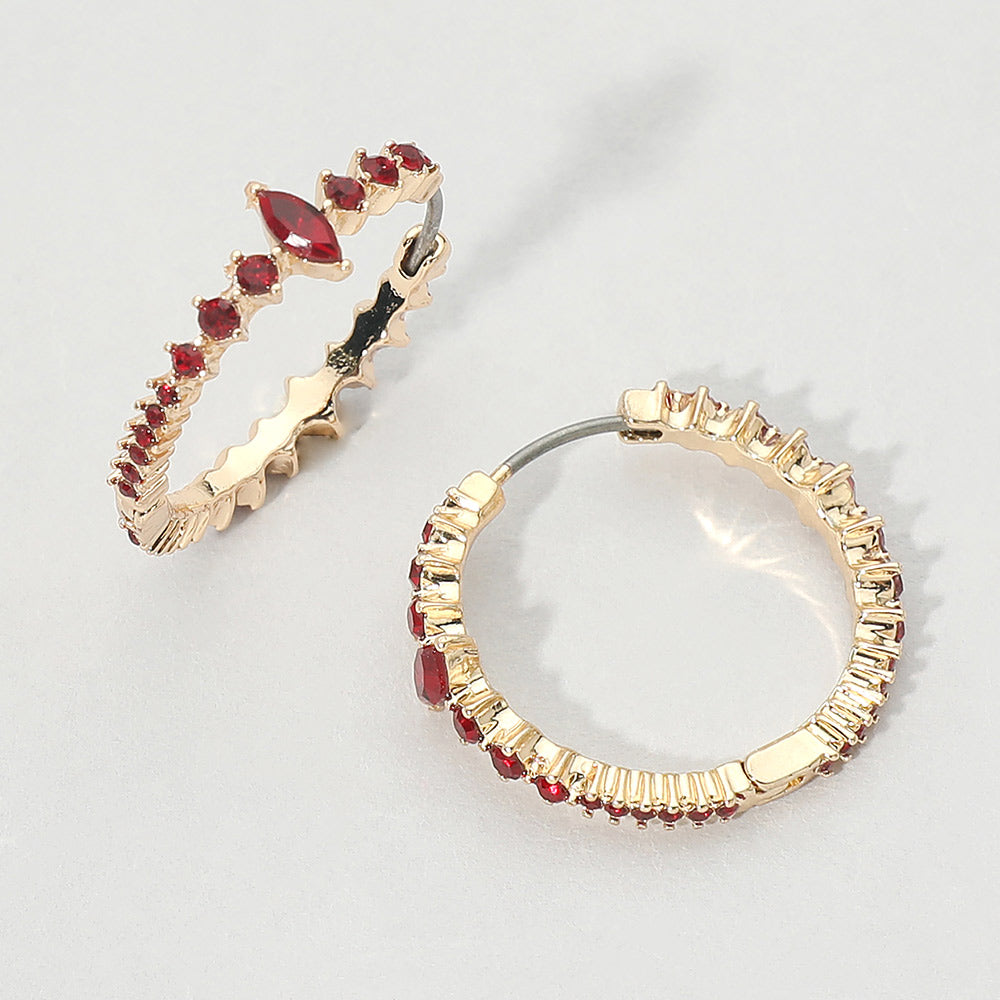 Madeline Love Siam Marquise Stone Accent Round Crystal Around Huggie Hoop Earrings