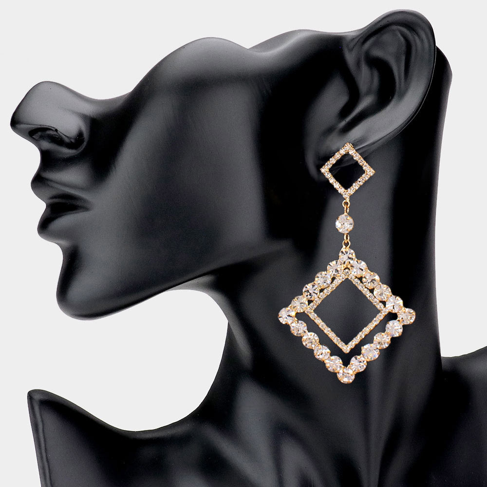 Madeline Love Gold Bubble Stone Embellished Open Square Dangle Evening Earrings