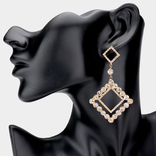 Madeline Love Gold Bubble Stone Embellished Open Square Dangle Evening Earrings