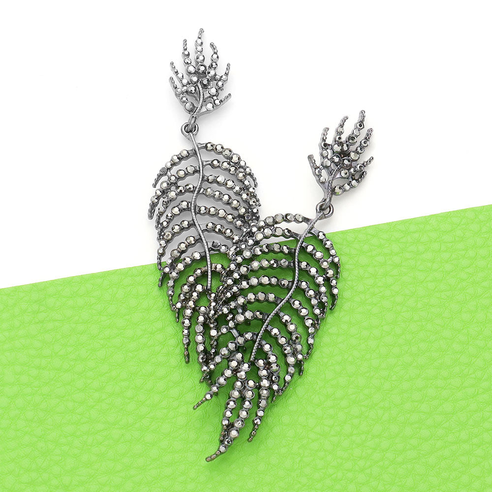 Madeline Love Hematite Crystal Rhinestone Leaf Drop Evening Earrings