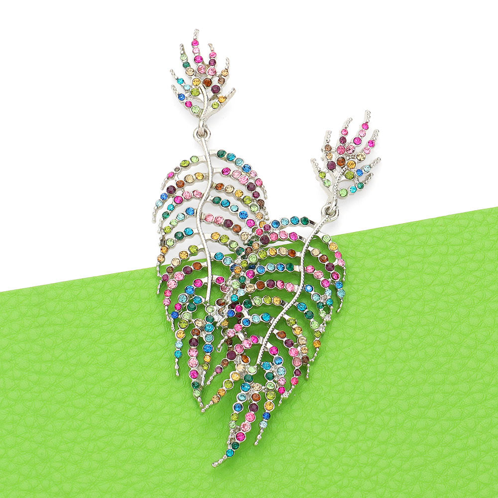 Madeline Love Multi Crystal Rhinestone Leaf Drop Evening Earrings