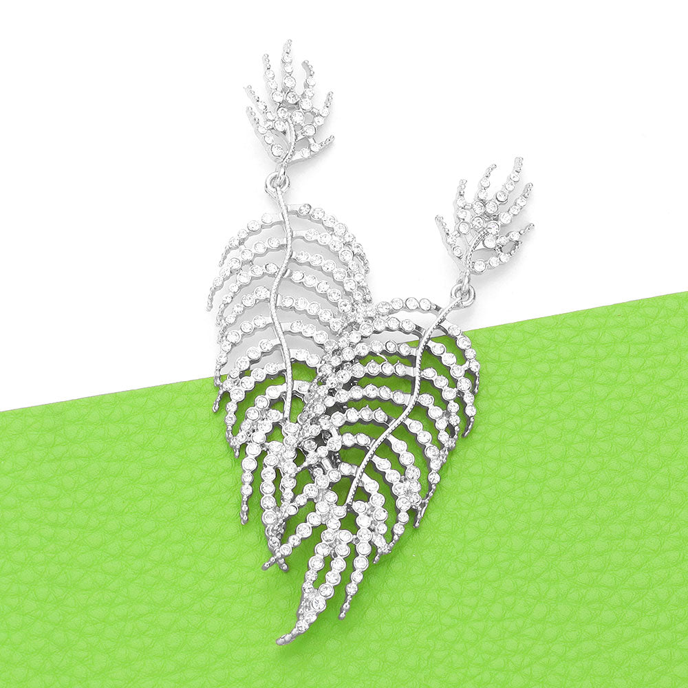 Madeline Love Rhodium Crystal Rhinestone Leaf Drop Evening Earrings