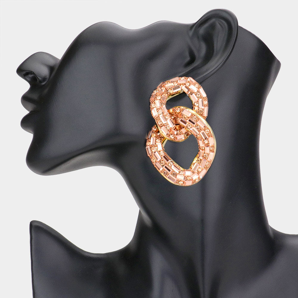 Madeline Love Gold, Peach Stone Embellished Link Evening Earrings