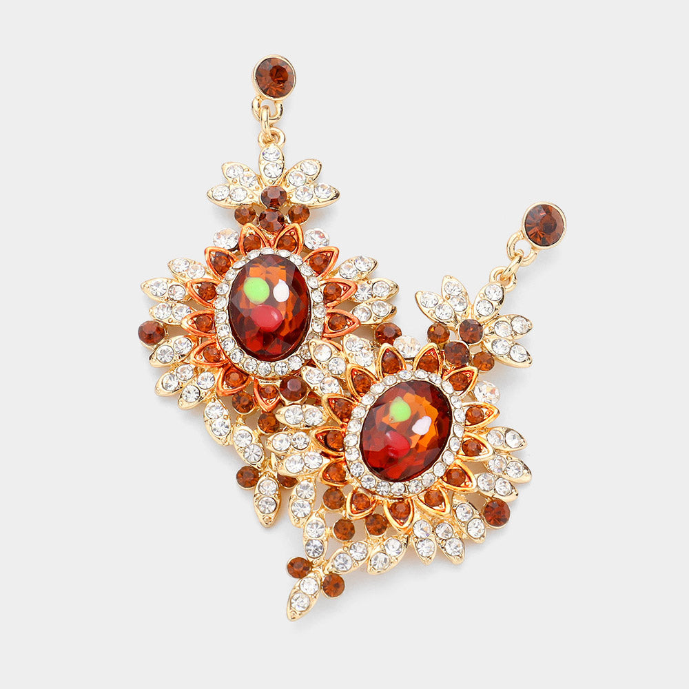 Madeline Love Gold, Topaz Sunflower Drop Evening Earrings