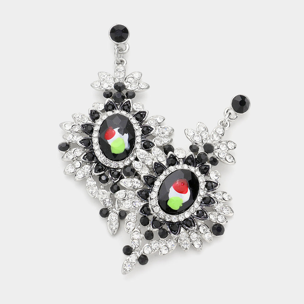 Madeline Love Jet Black, Rhodium Sunflower Drop Evening Earrings