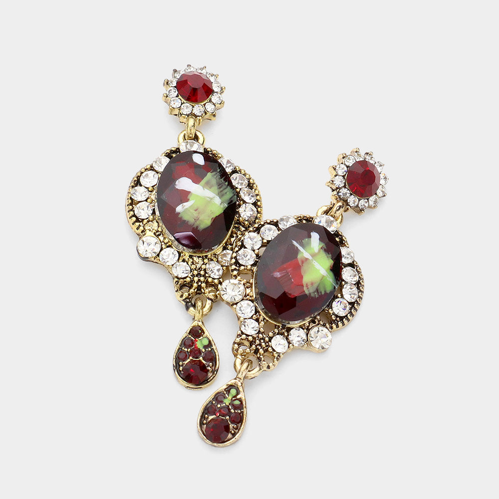 Madeline Love Siam Victorian Splash Dangle Earrings