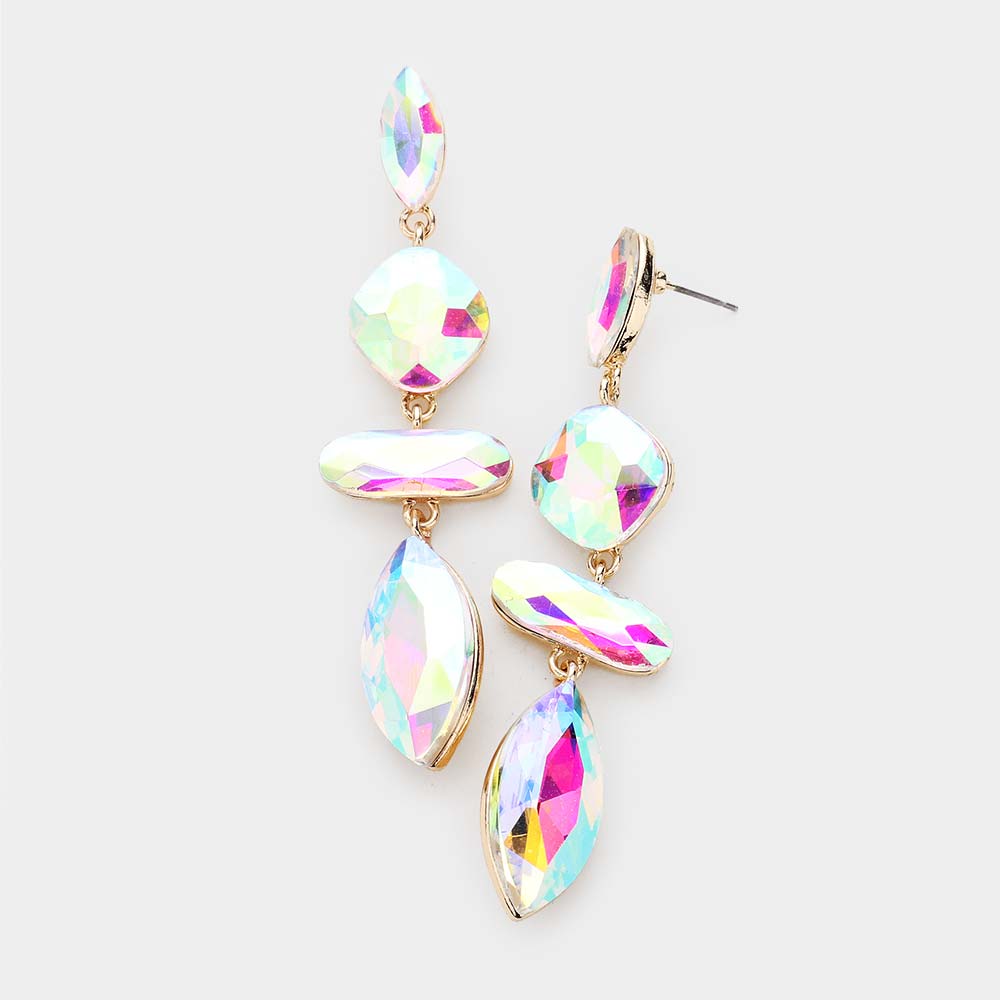 Madeline Love AB, Gold Marquise Crystal Drop Evening Earrings