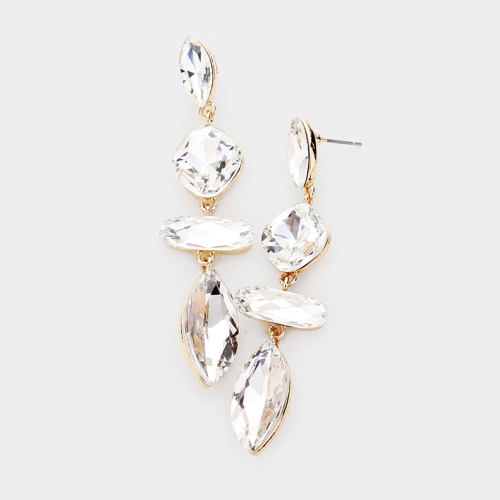 Madeline Love Gold Marquise Crystal Drop Evening Earrings