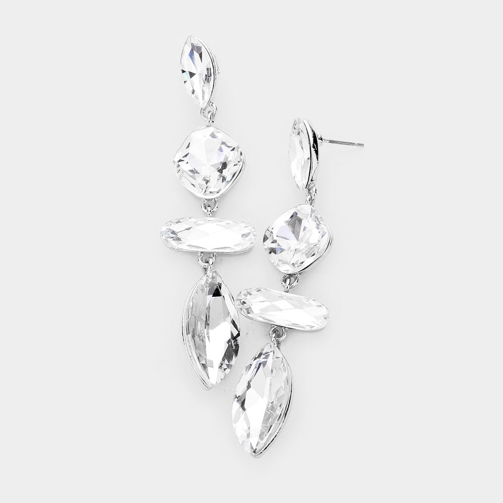 Madeline Love Silver Marquise Crystal Drop Evening Earrings