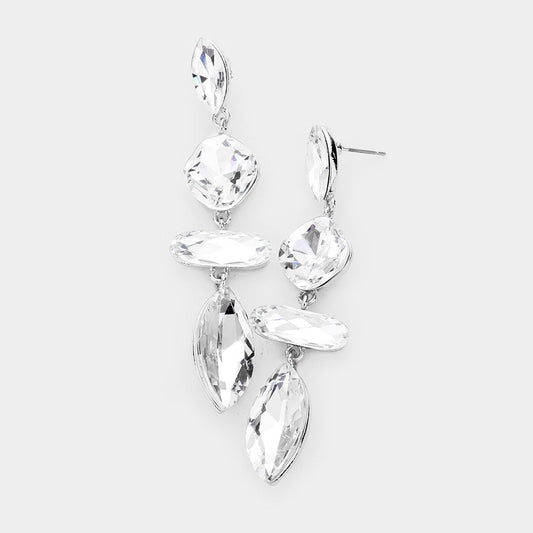 Madeline Love Silver Marquise Crystal Drop Evening Earrings