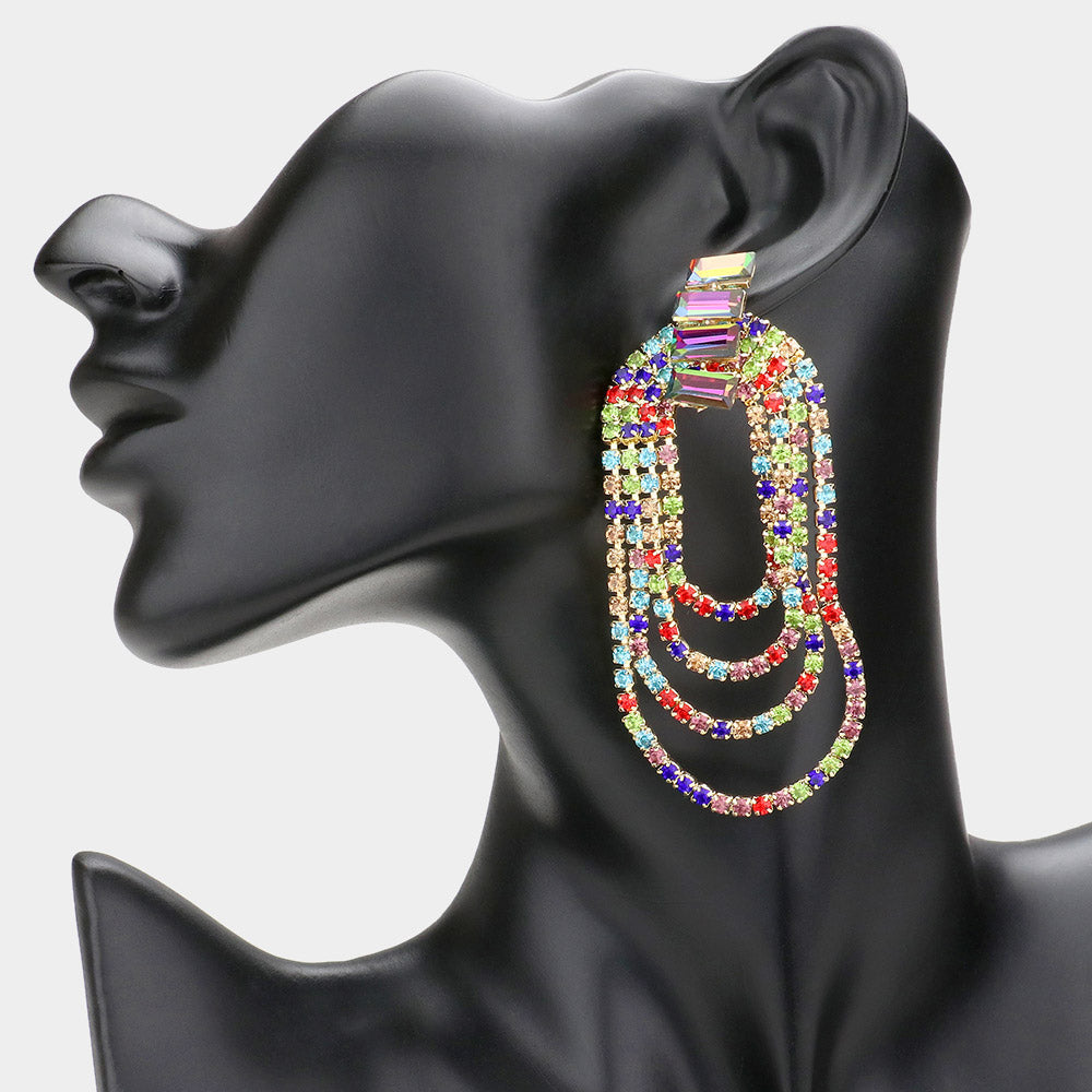 Madeline Love Multi Rectangle Stone Accented Draped Rhinestone Dangle Evening Earrings