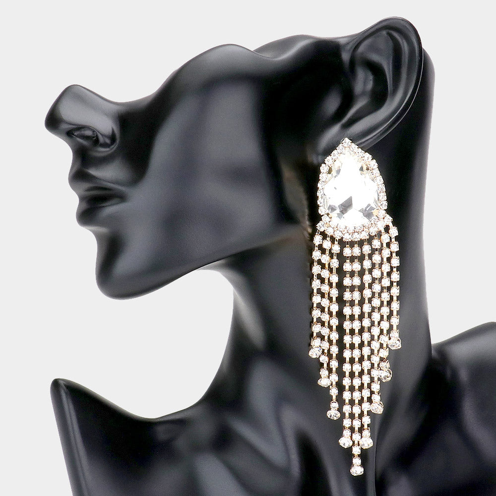 Madeline Love Gold Teardrop Stone Accented Fringe Dangle Evening Earrings