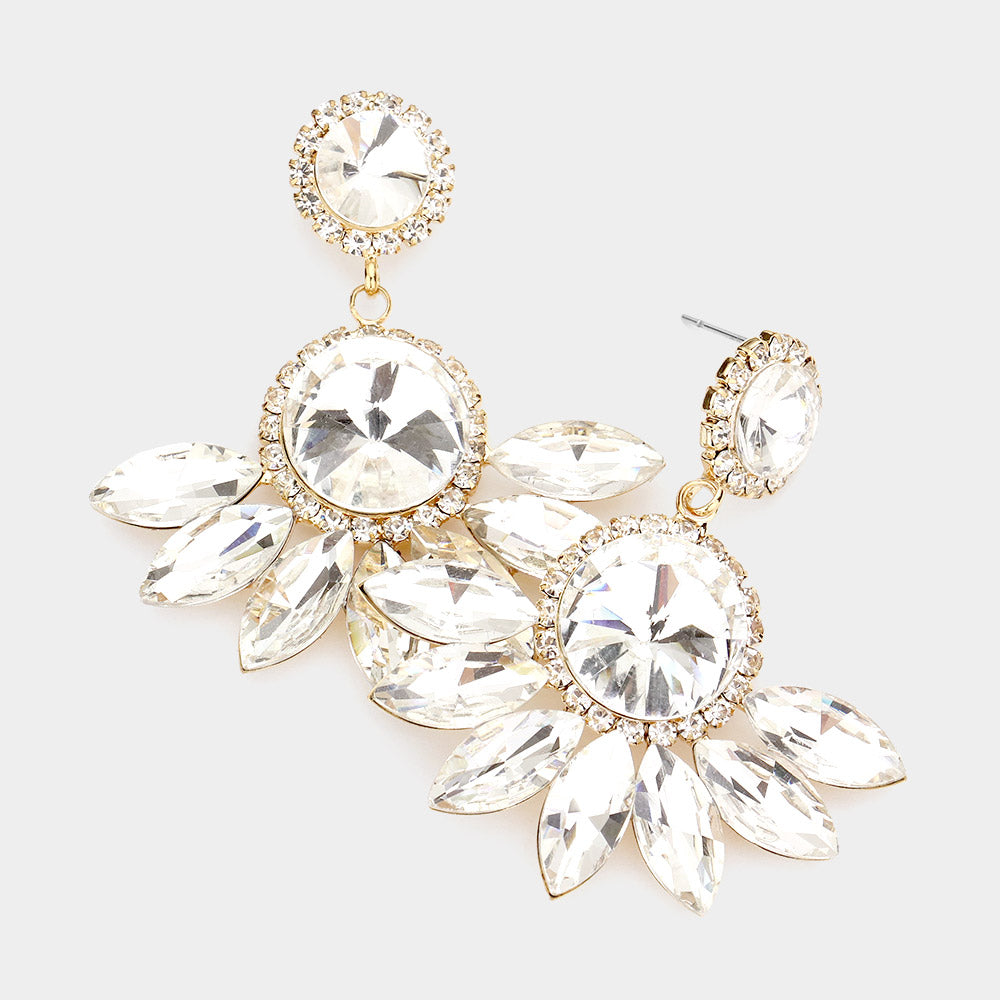 Madeline Love Gold Round Centered Marquise Stone Cluster Dangle Evening Earrings