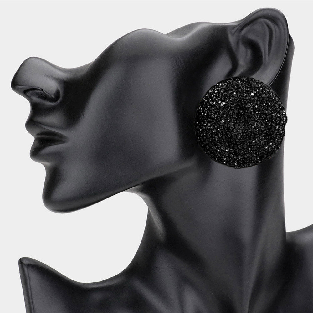 Madeline Love Gold, Jet Black Rhinestone Pave Round Evening Earrings