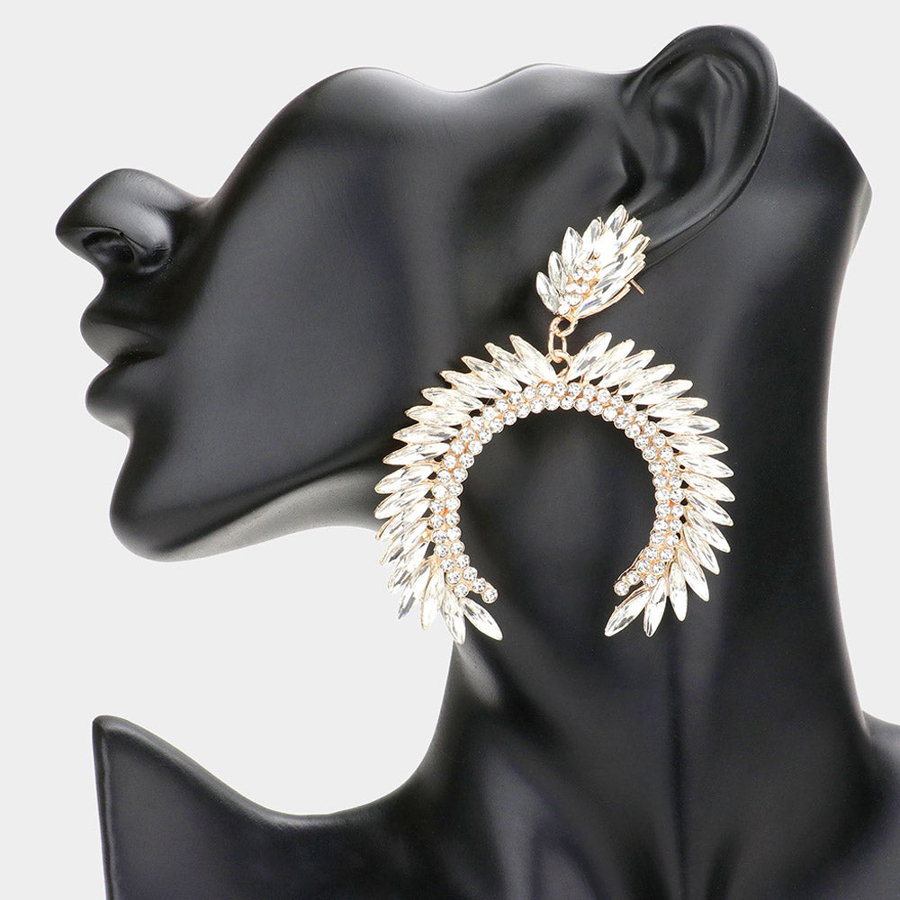 Madeline Love Gold Marquise Stone Cluster Arch Dangle Evening Earrings