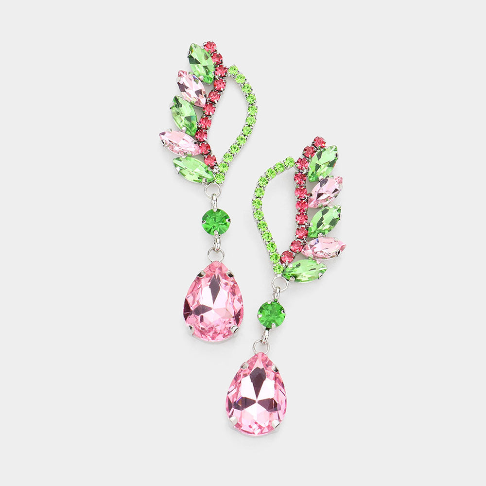 Madeline Love Multi, Rhodium Marquise Stone Cluster Teardrop Link Dangle Evening Earrings