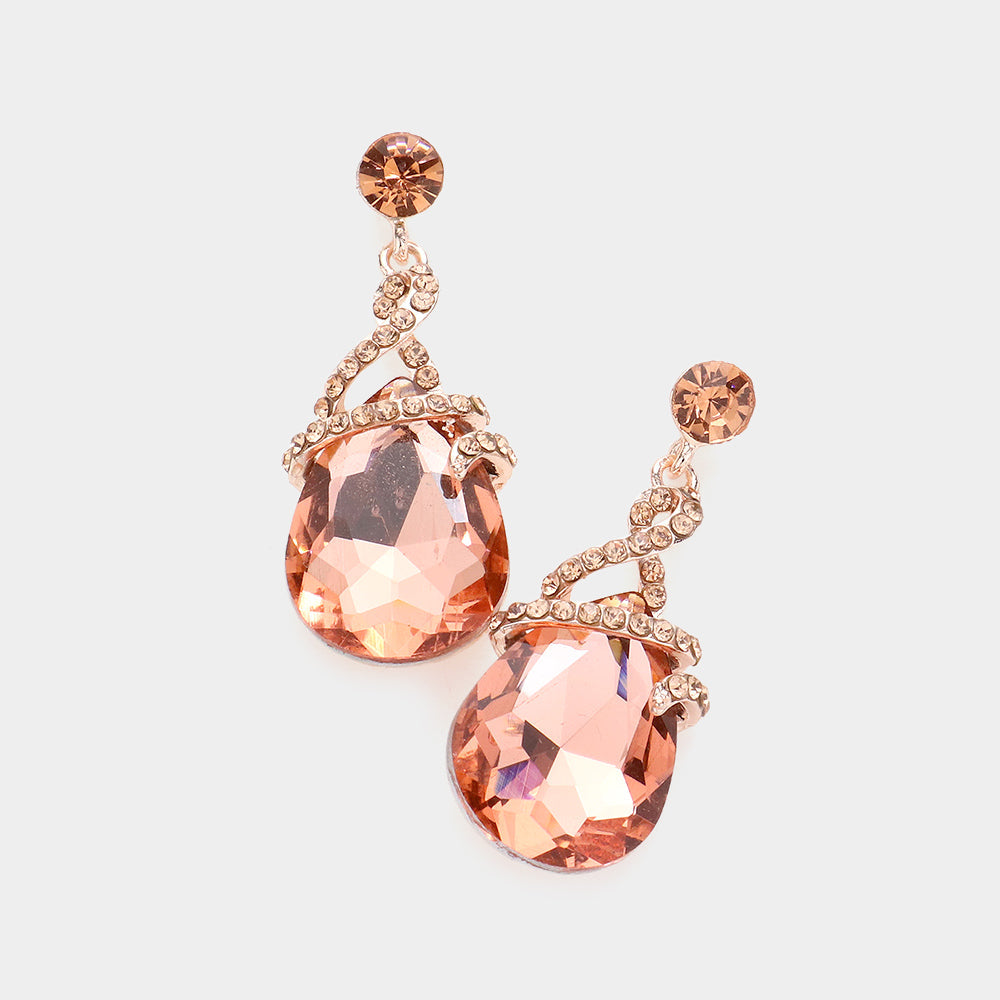 Madeline Love Peach Teardrop Stone Accented Dangle Evening Earrings