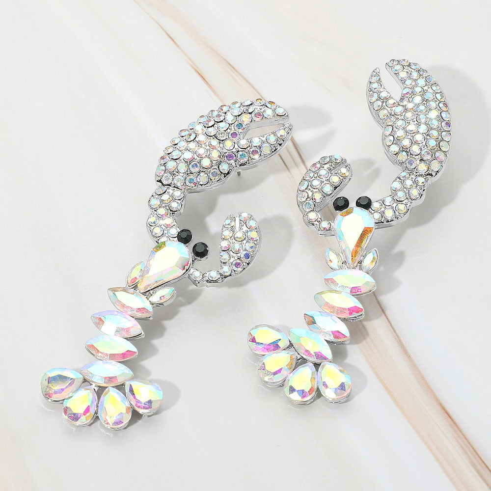 Madeline Love AB, Rhodium Multi Stone Lobster Dangle Statement Earrings