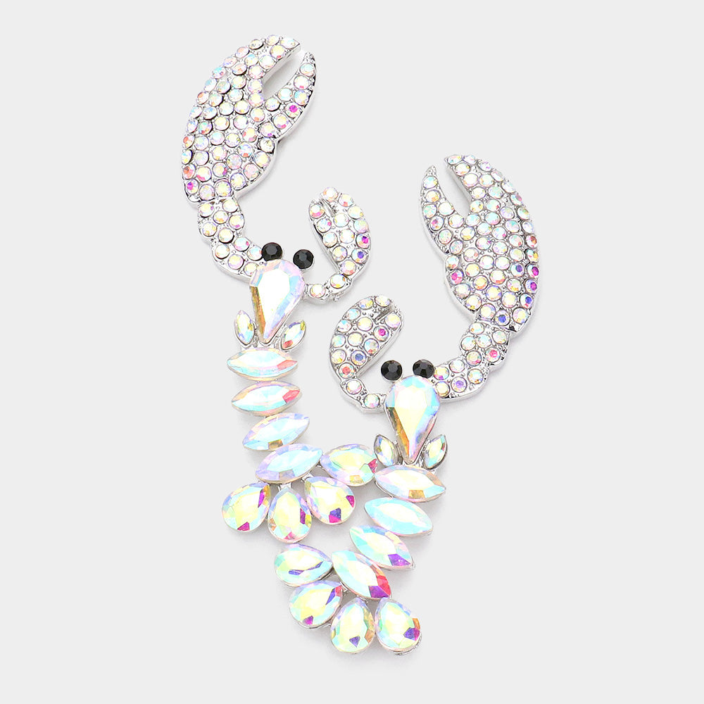 AB, Rhodium Multi Stone Lobster Dangle Evening Earrings