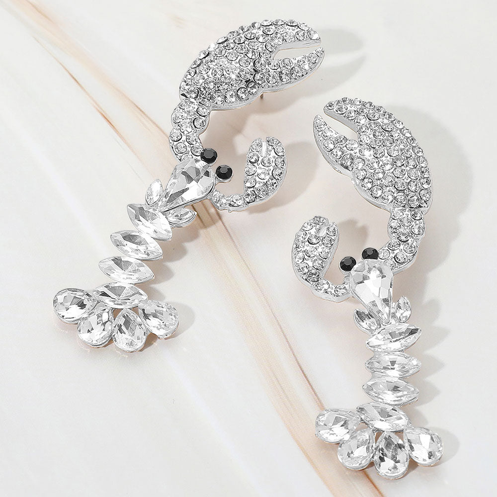 Madeline Love Clear, Rhodium Multi Stone Lobster Dangle Statement Earrings