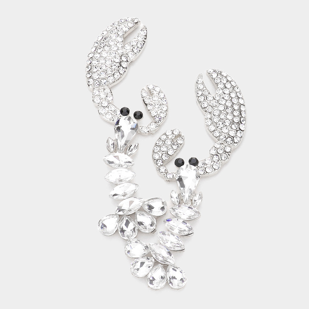 Rhodium Multi Stone Lobster Dangle Evening Earrings