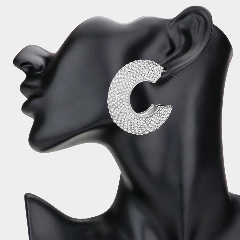 Madeline Love Rhodium Rhinestone Studded Evening Hoop Earrings