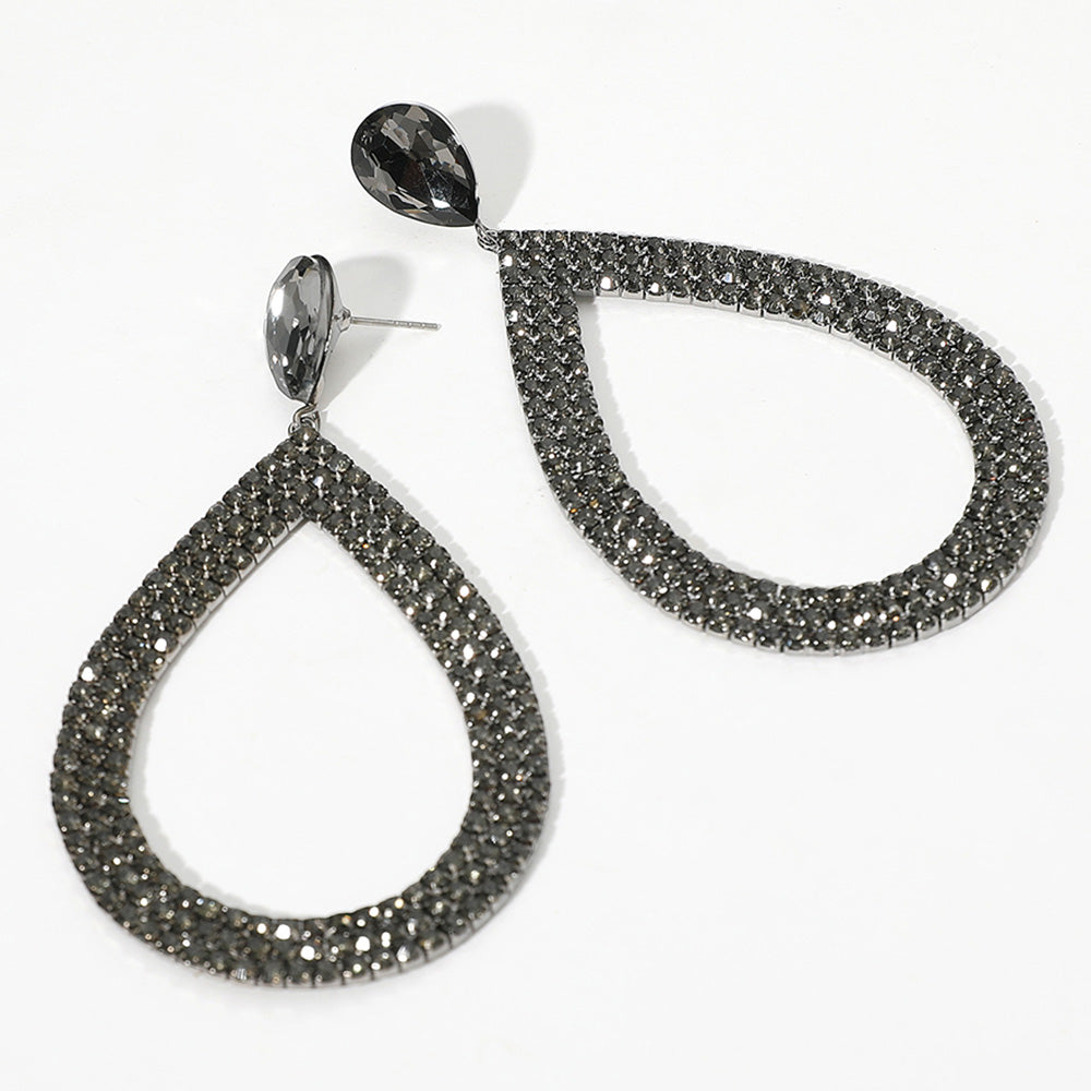 Madeline Love Black Diamond Rhinestone Pave Open Teardrop Dangle Evening Earrings