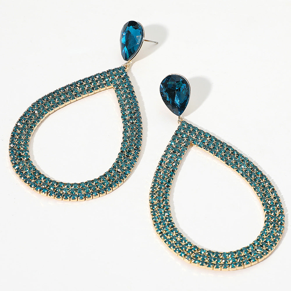 Madeline Love Blue Zircon Rhinestone Pave Open Teardrop Dangle Evening Earrings