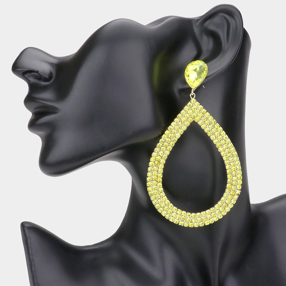 Madeline Love Yellow Rhinestone Pave Open Teardrop Dangle Evening Earrings