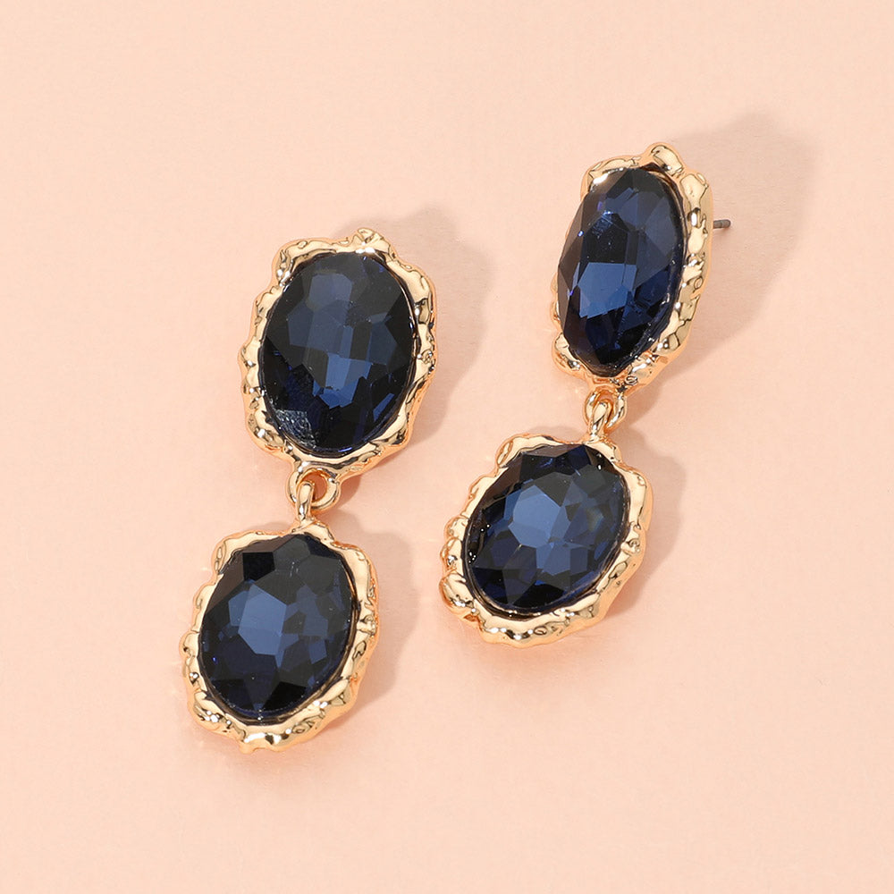 Madeline Love Gold, Montana Blue Double Faceted Oval Stone Link Drop Evening Earrings
