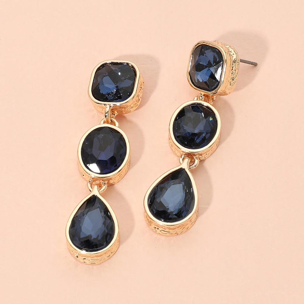 Madeline Love Gold, Montana Blue Square Oval Teardrop Gem Link Drop Evening Earrings