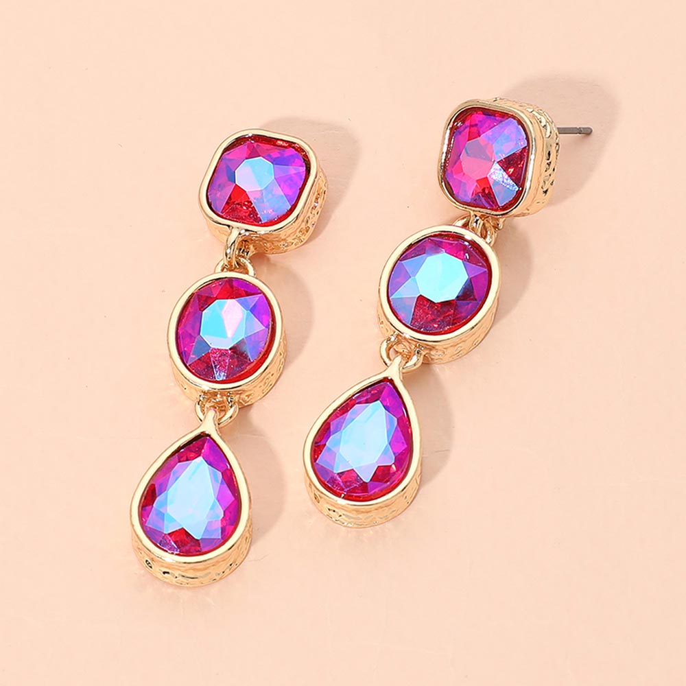 Madeline Love Pink Square Oval Teardrop Gem Link Drop Evening Earrings