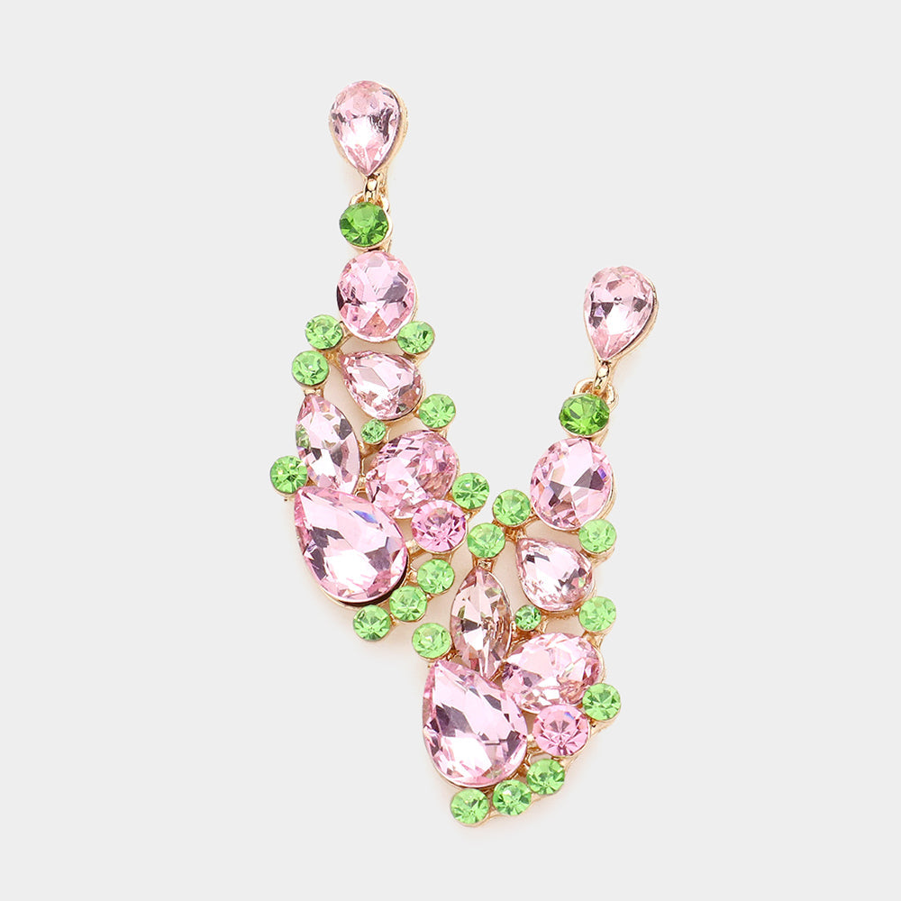 Madeline Love Pink&Green Round Teardrop Stone Cluster Dangle Evening Earrings