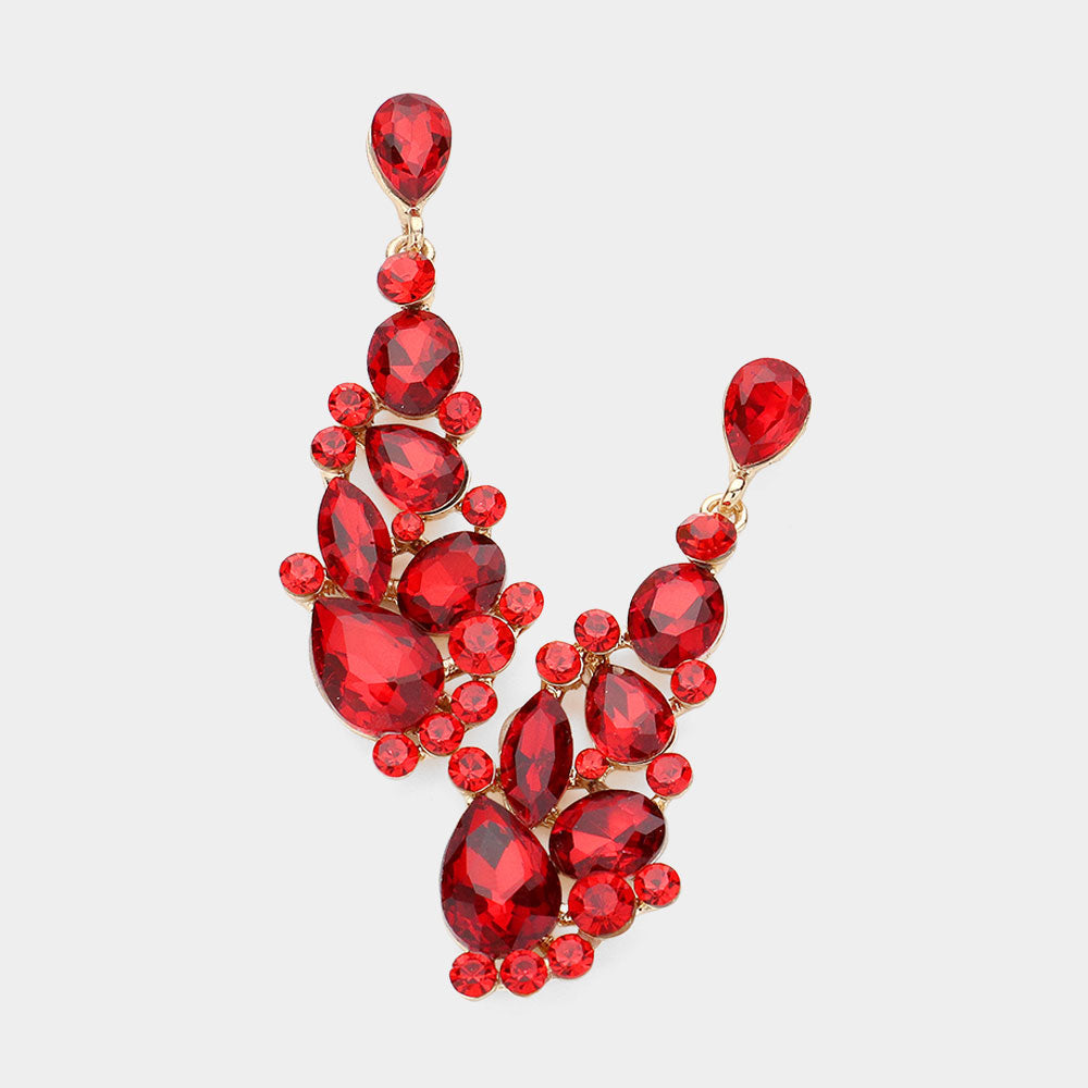 Madeline Love Red Round Teardrop Stone Cluster Dangle Evening Earrings