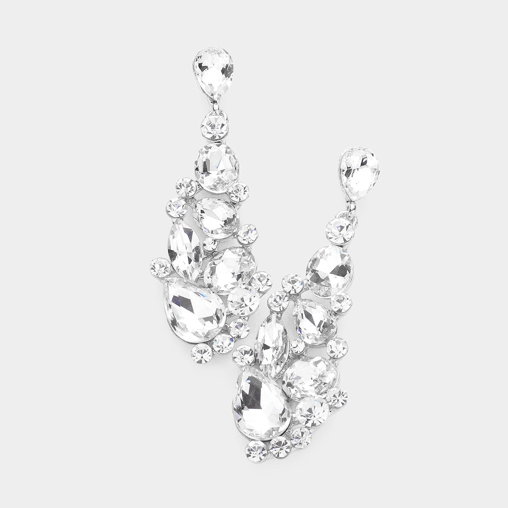Madeline Love Silver Round Teardrop Stone Cluster Dangle Evening Earrings