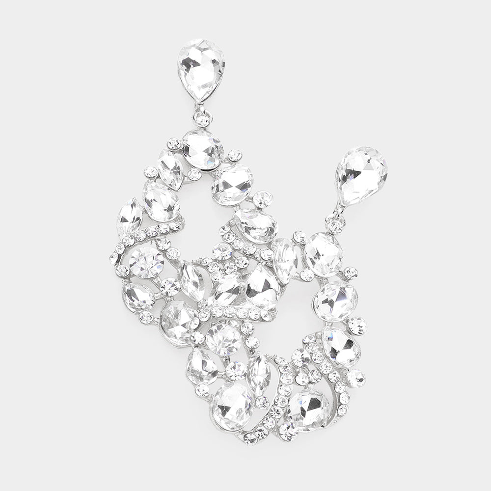 Madeline Love Silver Multi Stone Cluster Teardrop Dangle Evening Earrings