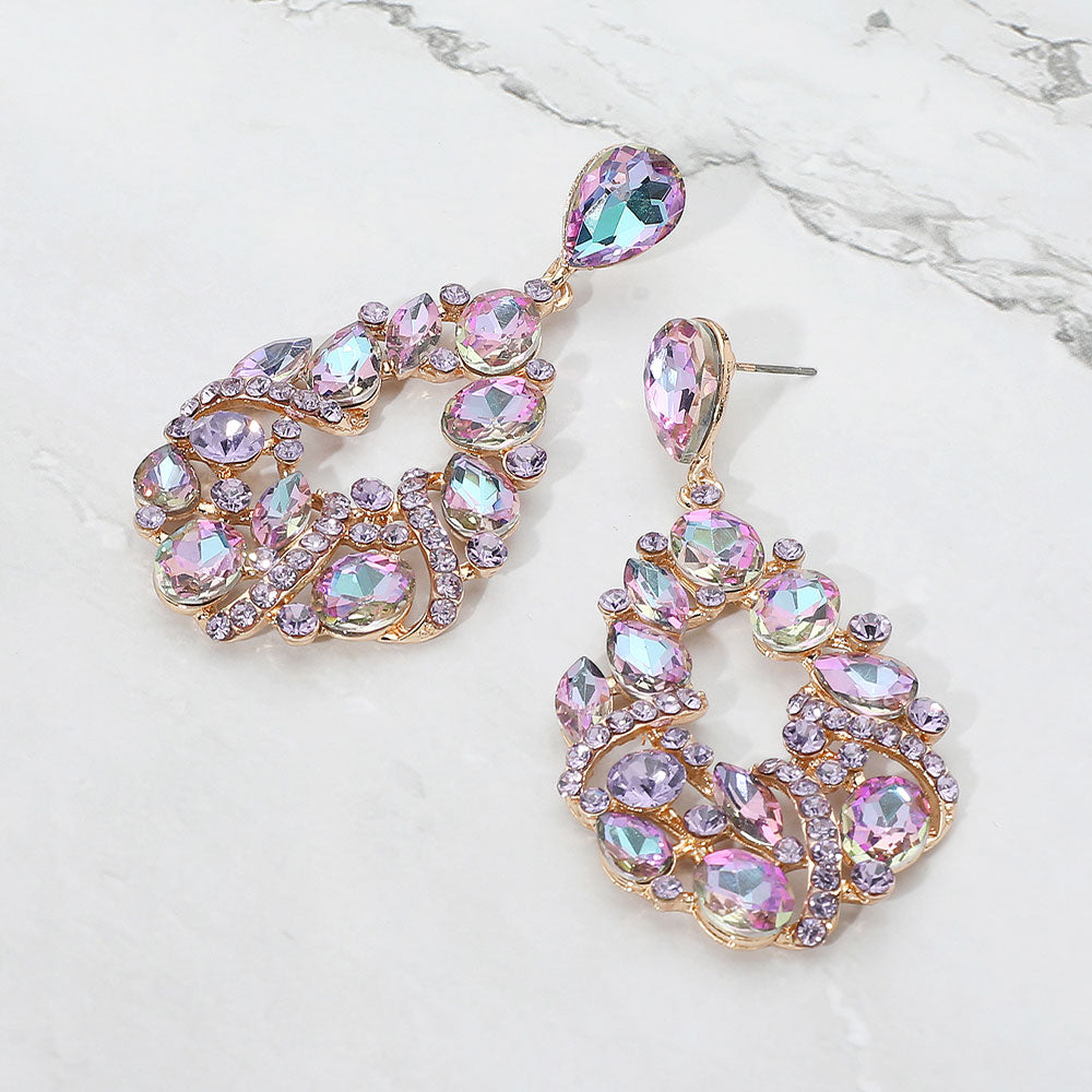 Madeline Love Vitrail Light Multi Stone Cluster Teardrop Dangle Evening Earrings