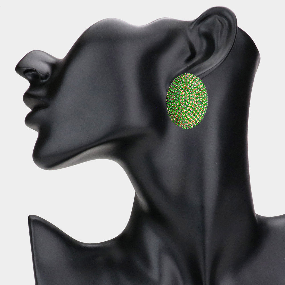 Madeline Love Emerald, Gold Bling Studded Oval Evening Earrings