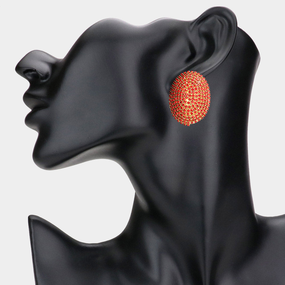 Madeline Love Gold, Siam Bling Studded Oval Evening Earrings