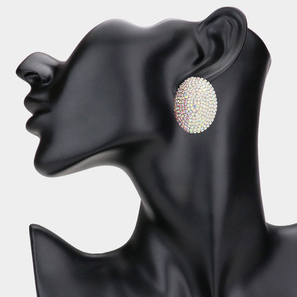 Madeline Love AB, Rhodium Bling Studded Oval Evening Earrings