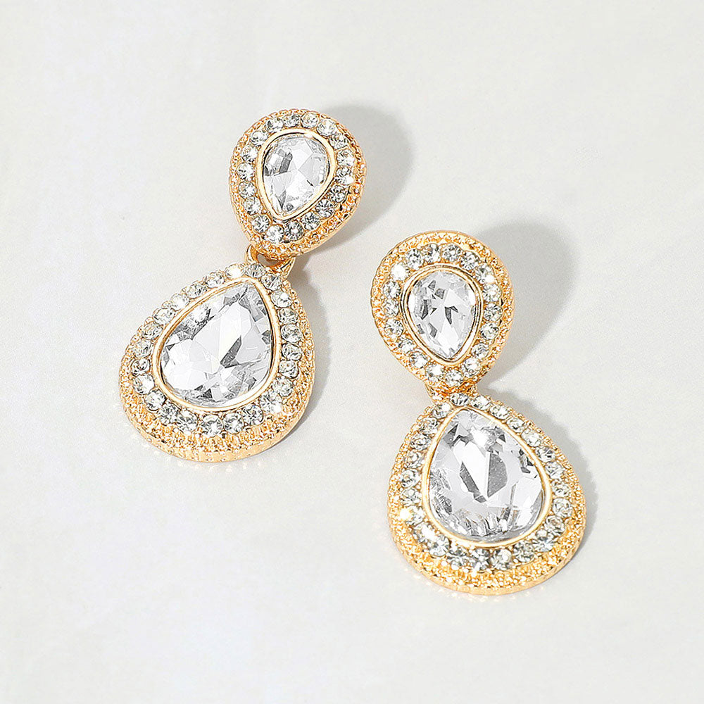 Madeline Love Clear, Gold Crystal Teardrop Evening Earrings