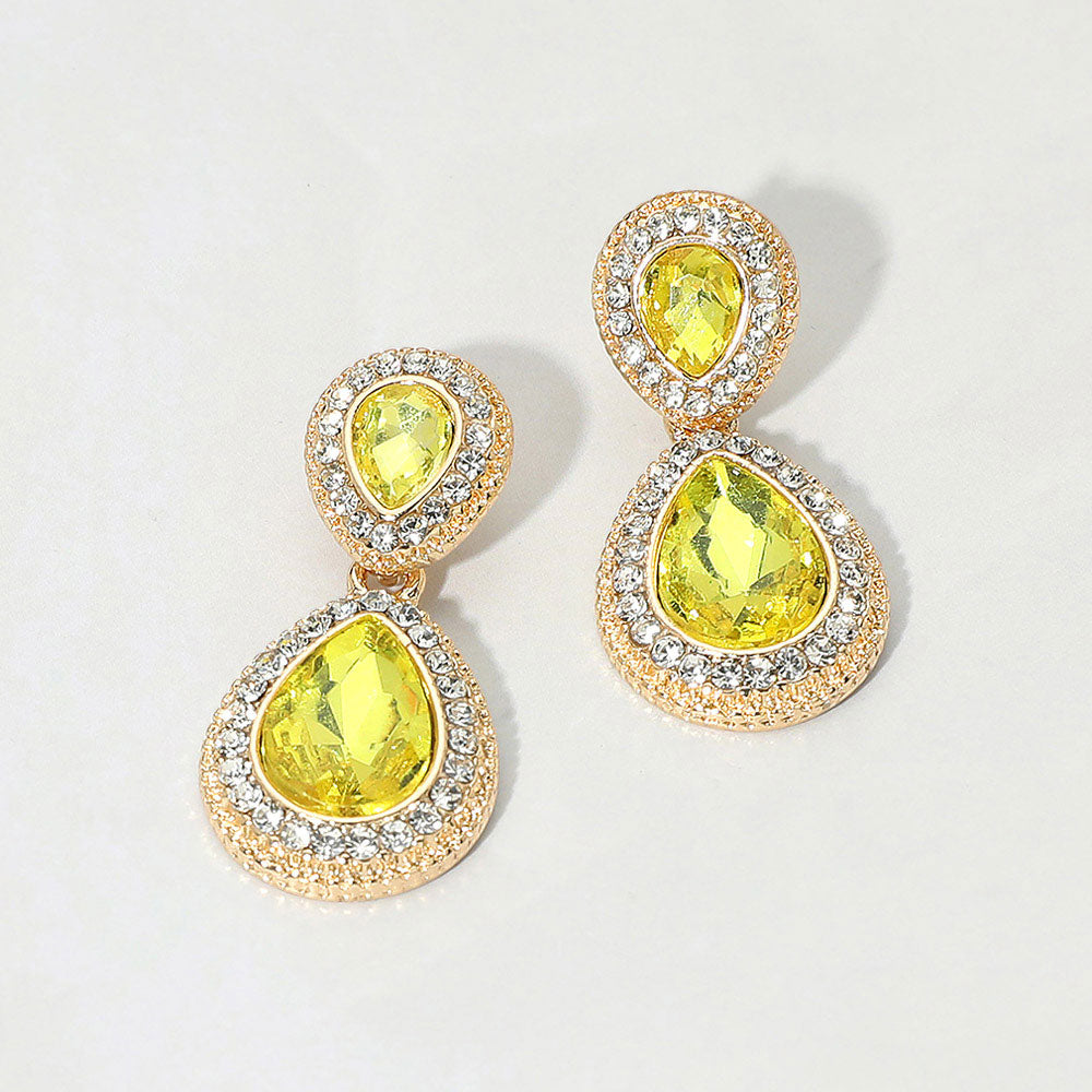 Madeline Love Gold, Yellow Crystal Teardrop Evening Earrings