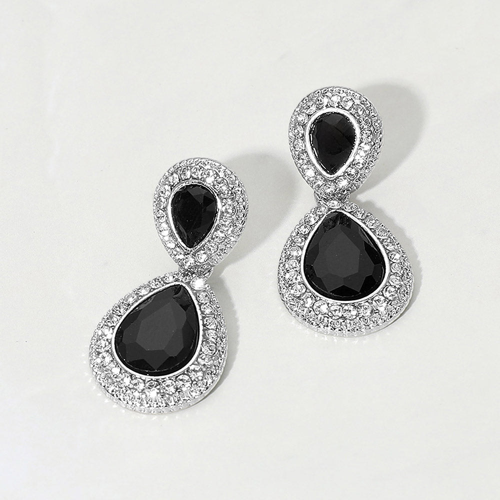 Madeline Love Jet Black, Rhodium Crystal Teardrop Evening Earrings