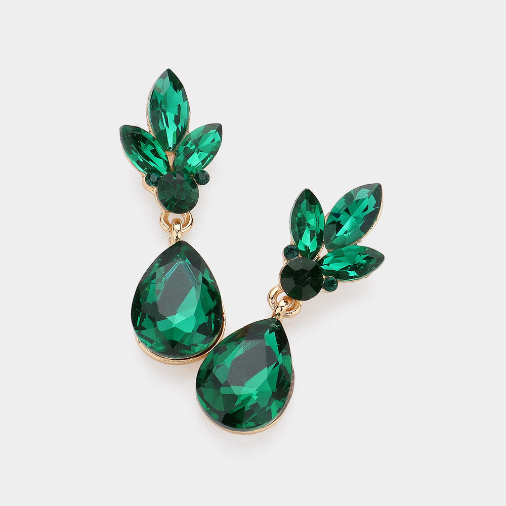Madeline Love Emerald Teardrop Stone Cluster Dangle Evening Earrings