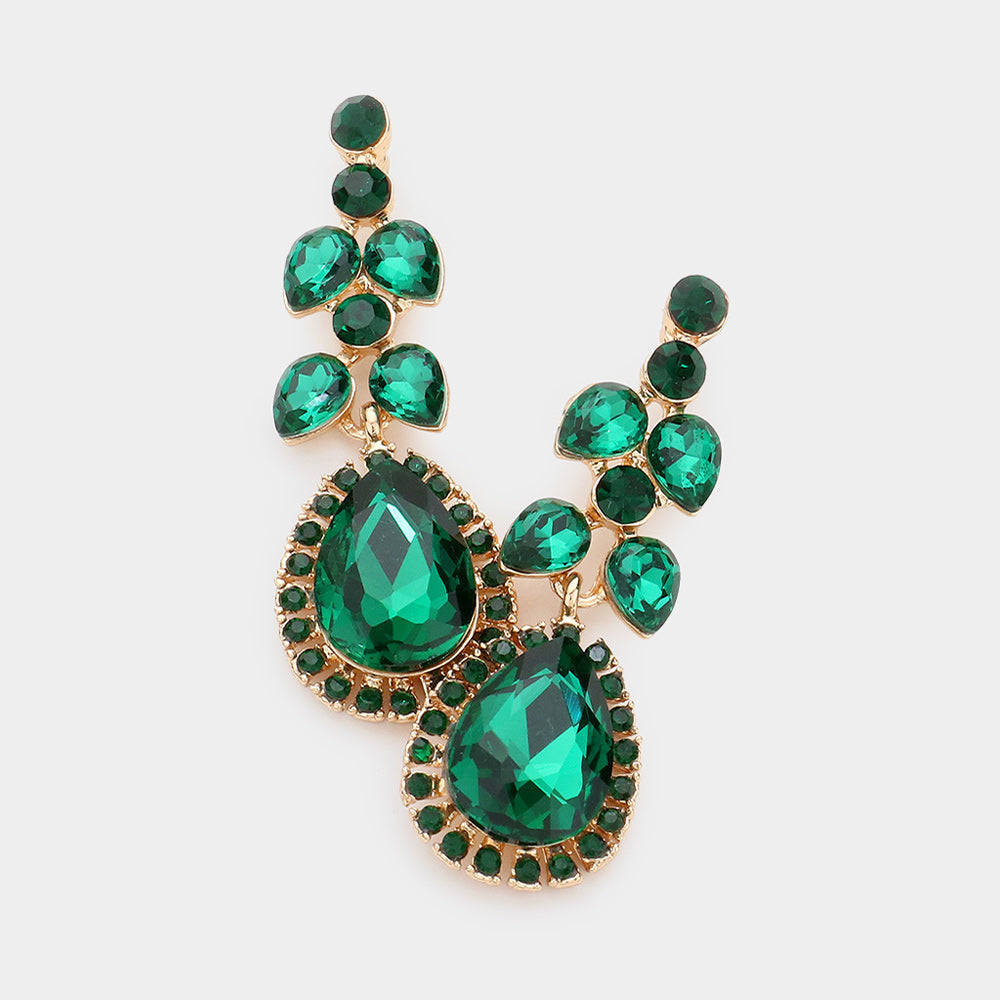 Madeline Love Emerald Teardrop Round Stone Dangle Evening Earrings